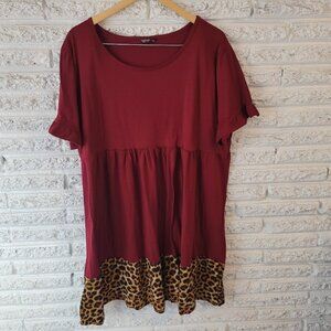 Shein Curve Womens Dress 3XL Plus Mini Bell Sleeve Pleated Burgundy ANI51E